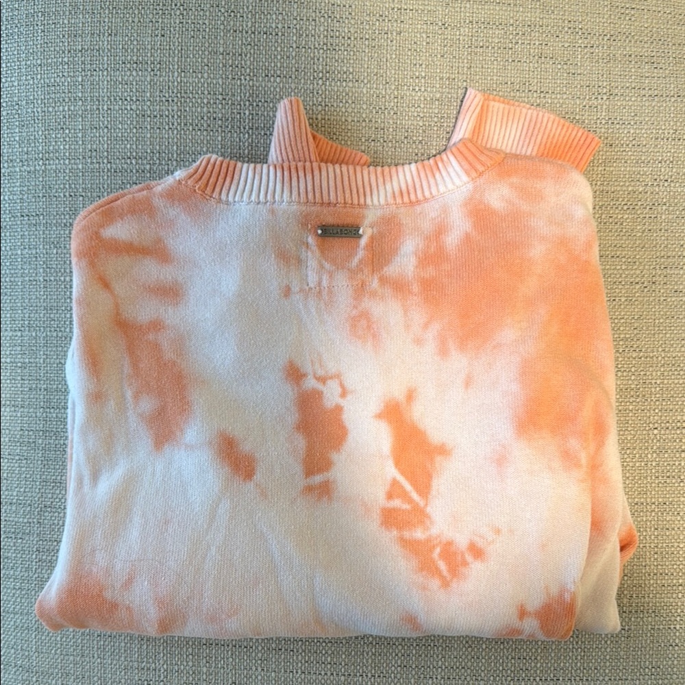 Billabong Orange and White Cropped Crew Neck Sweater with Tie-Dye Pattern - Picture 3 of 4